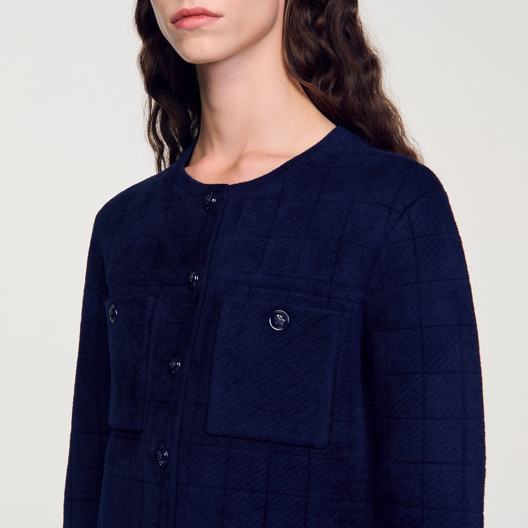 Short Knit Jacket Navy Blue