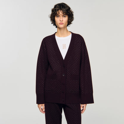 Vaddy Long Rhinestone Cardigan Light Purple