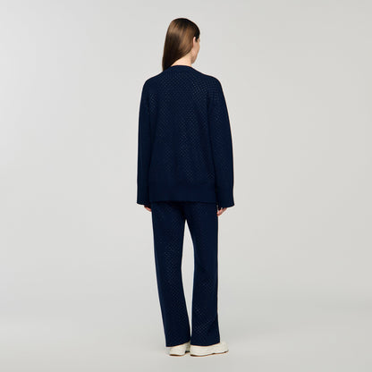 Vaddy Long Rhinestone Cardigan Navy Blue