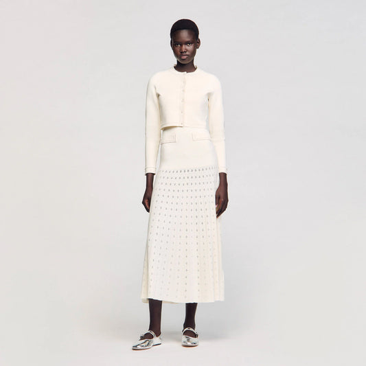 Blondeau Cropped Cardigan With Peal Buttons Ecru