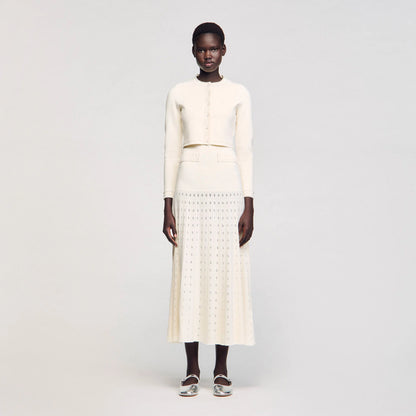 Blondeau Cropped Cardigan With Peal Buttons Ecru