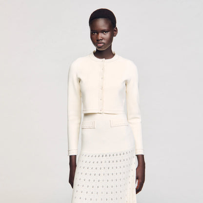 Blondeau Cropped Cardigan With Peal Buttons Ecru