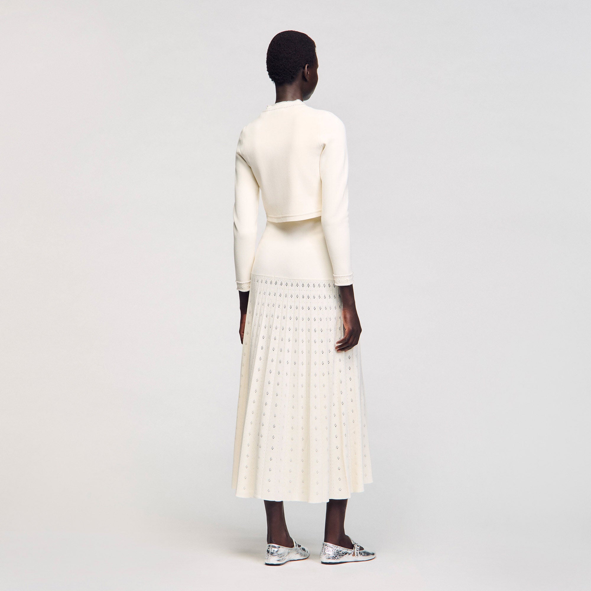 Blondeau Cropped Cardigan With Peal Buttons Ecru