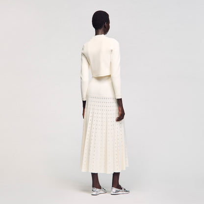 Blondeau Cropped Cardigan With Peal Buttons Ecru