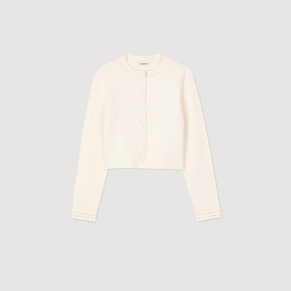 Blondeau Cropped Cardigan With Peal Buttons Ecru