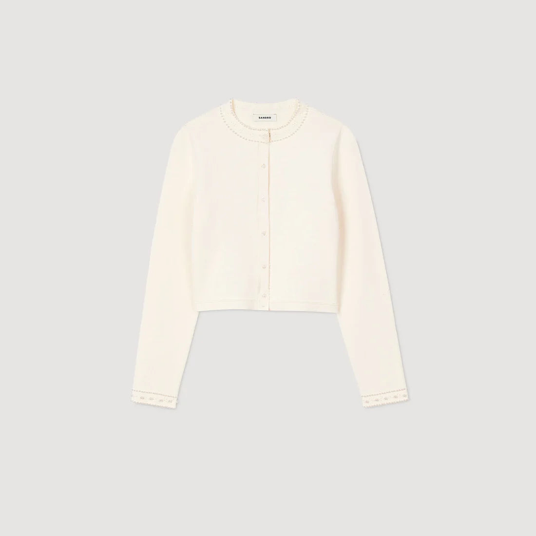 Blondeau Cropped Cardigan With Peal Buttons Ecru