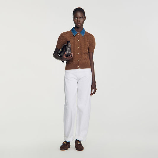 Mado Cardigan with denim collar Brown