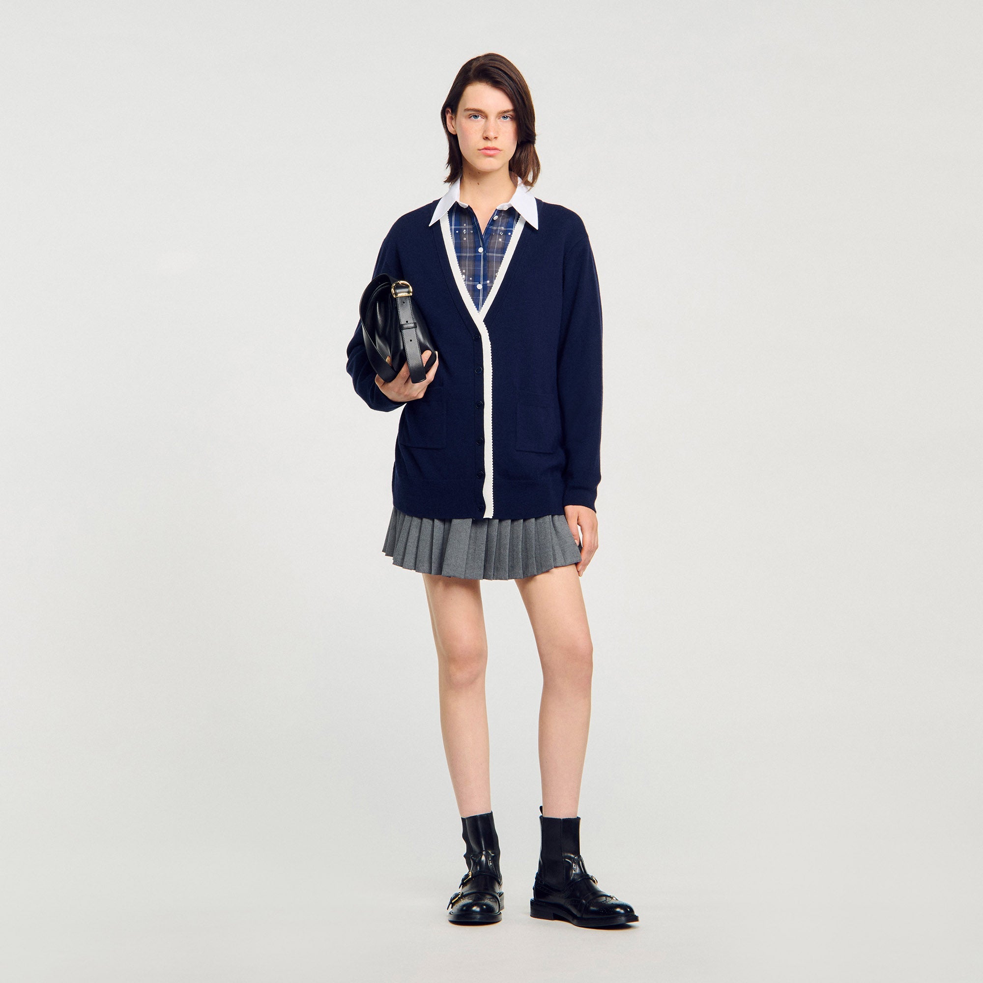 Basile Long Two-Tone Cardigan Navy Blue