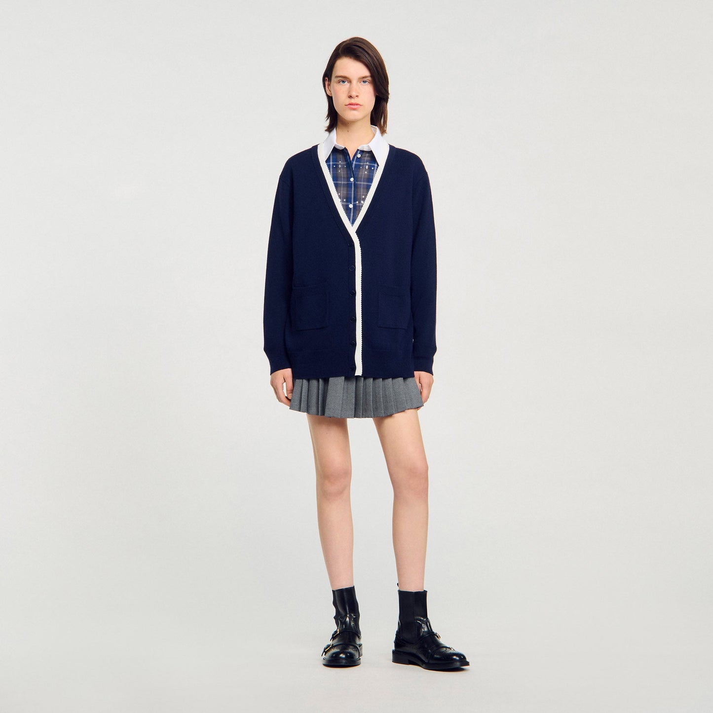 Basile Long Two-Tone Cardigan Navy Blue