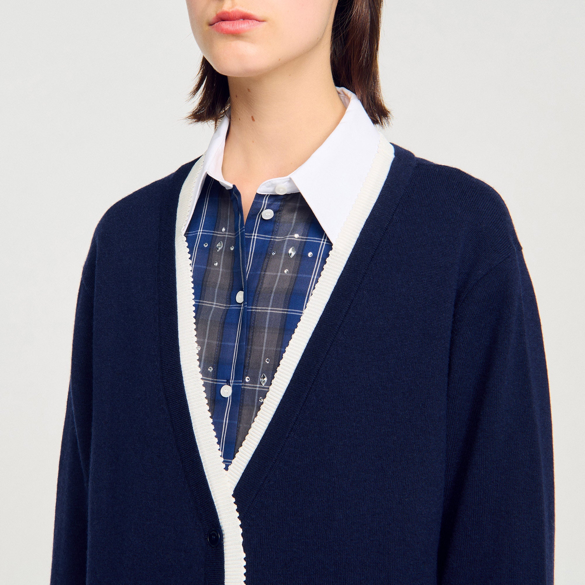 Basile Long Two-Tone Cardigan Navy Blue