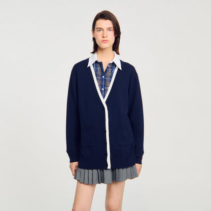 Basile Long Two-Tone Cardigan Navy Blue