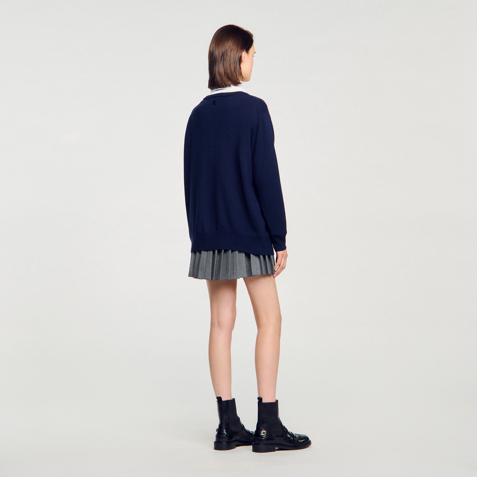 Basile Long Two-Tone Cardigan Navy Blue