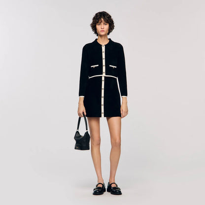 Fiorena Two-Tone Shirt Collar Cardigan Black