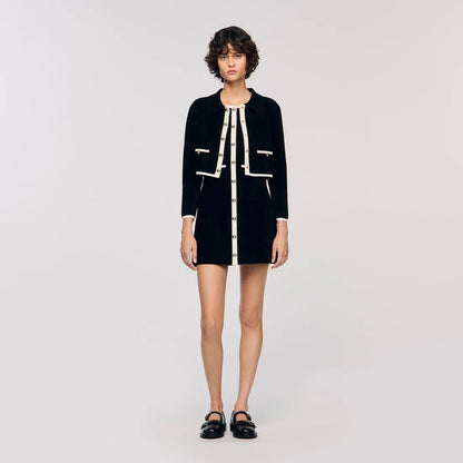 Fiorena Two-Tone Shirt Collar Cardigan Black