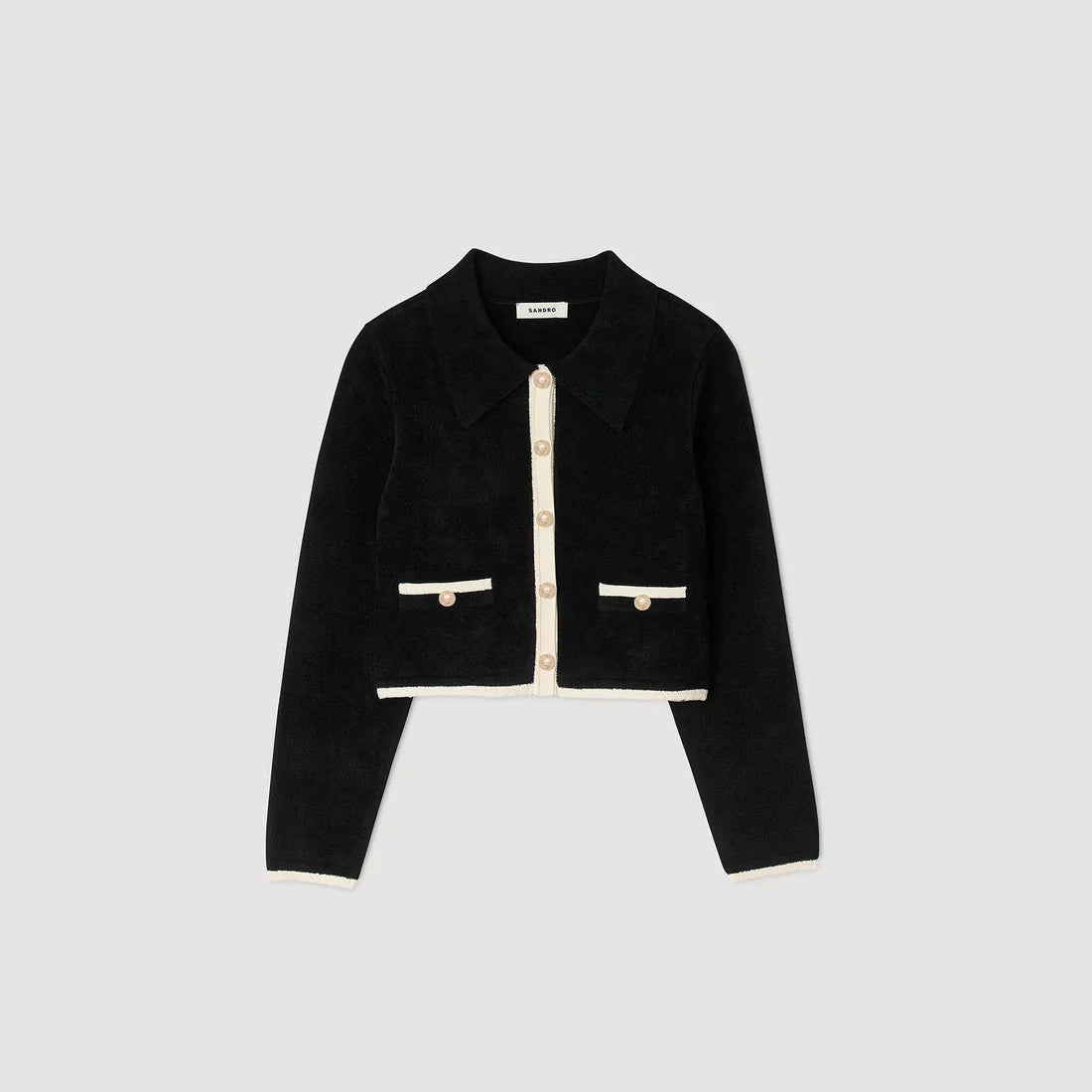 Fiorena Two-Tone Shirt Collar Cardigan Black
