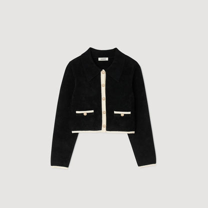 Fiorena Two-Tone Shirt Collar Cardigan Black