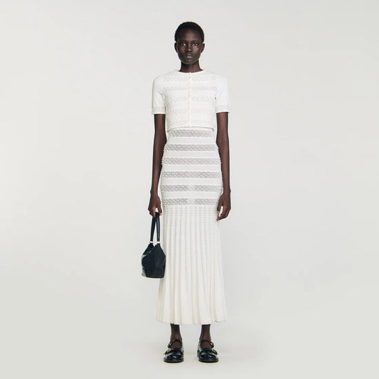 Milau Cropped Beaded Cardigan Ecru