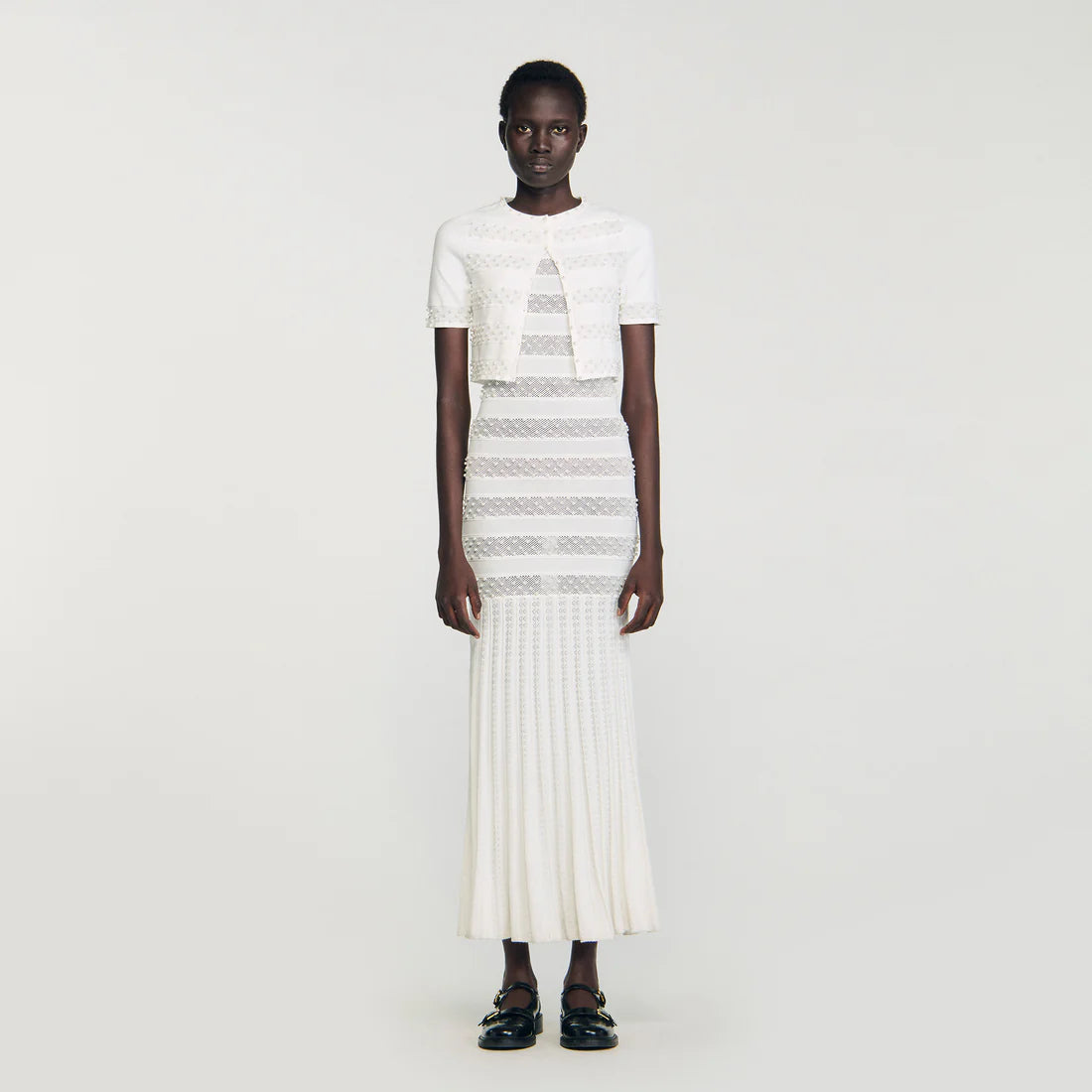 Milau Cropped Beaded Cardigan Ecru