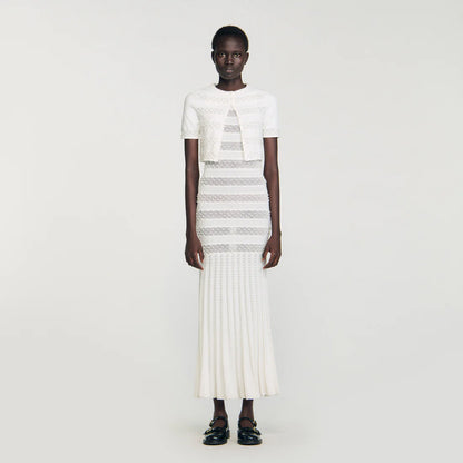 Milau Cropped Beaded Cardigan Ecru