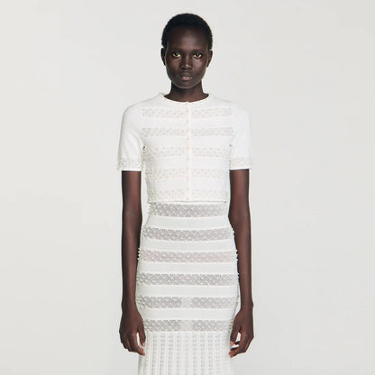 Milau Cropped Beaded Cardigan Ecru