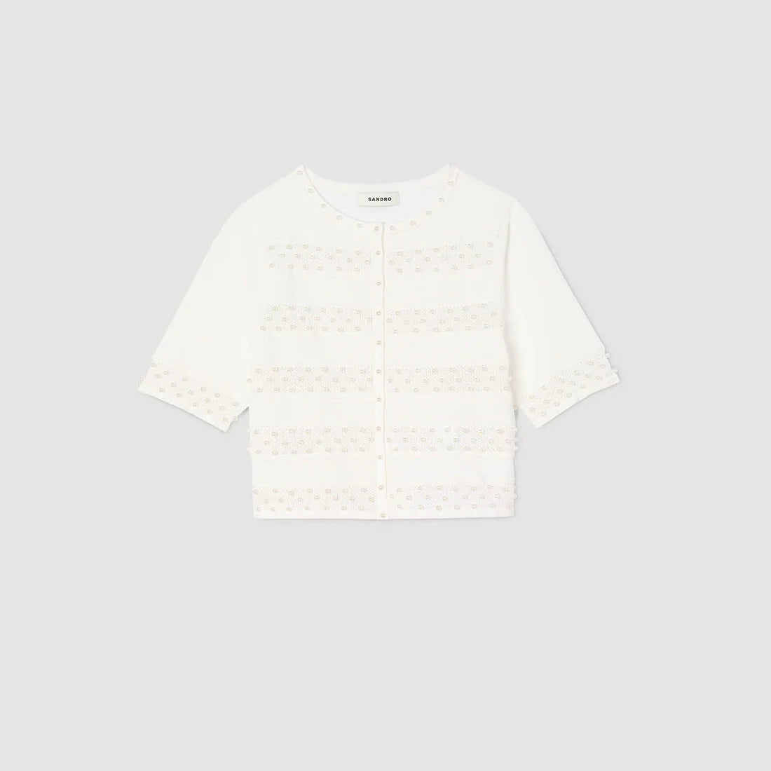 Milau Cropped Beaded Cardigan Ecru