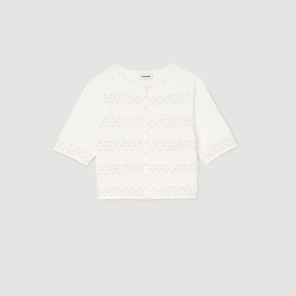 Milau Cropped Beaded Cardigan Ecru