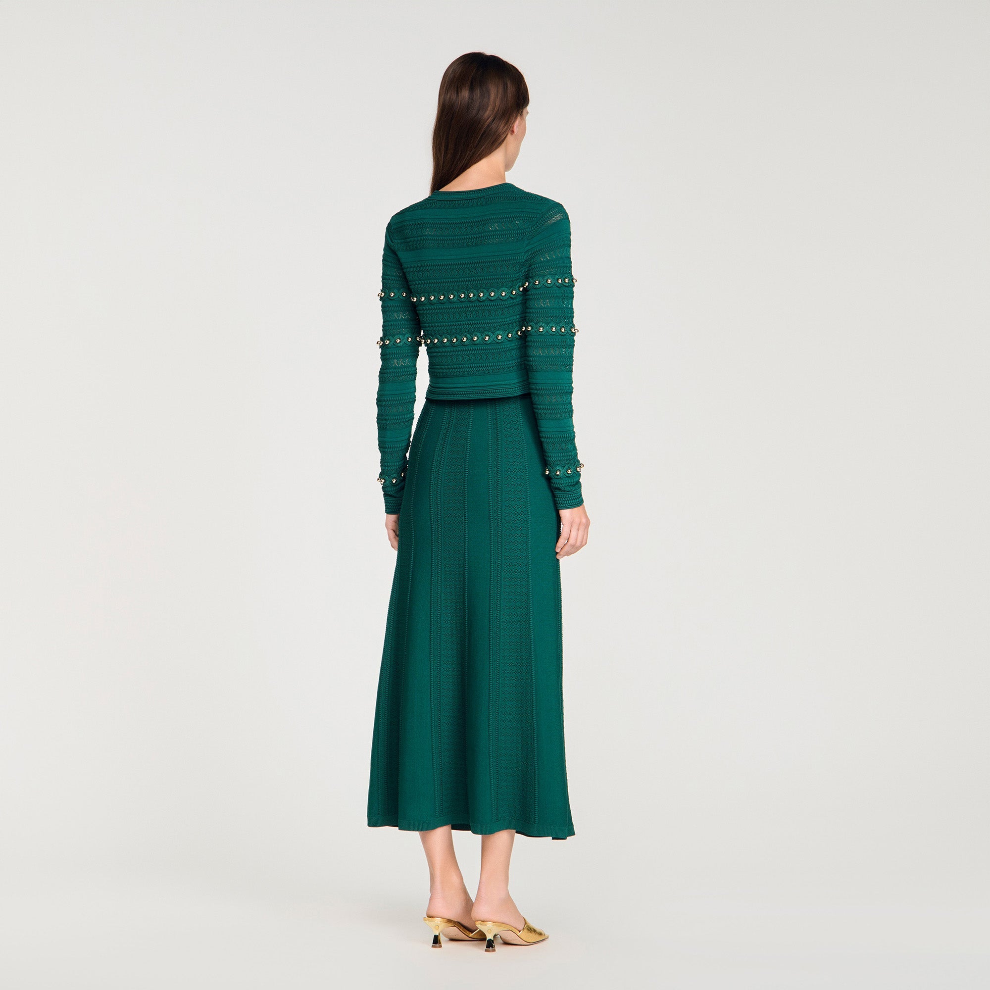 Laneo Pearl Textured Knit Cardigan Dark Green