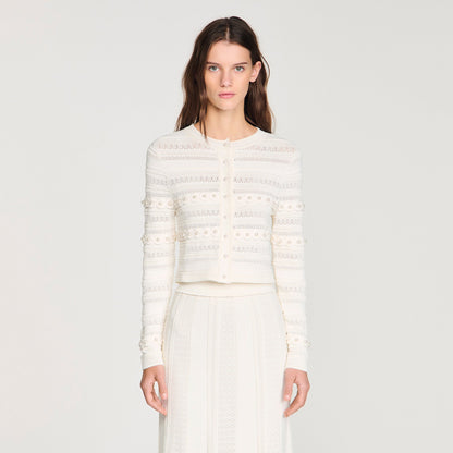 Laneo Pearl Textured Knit Cardigan CREAM