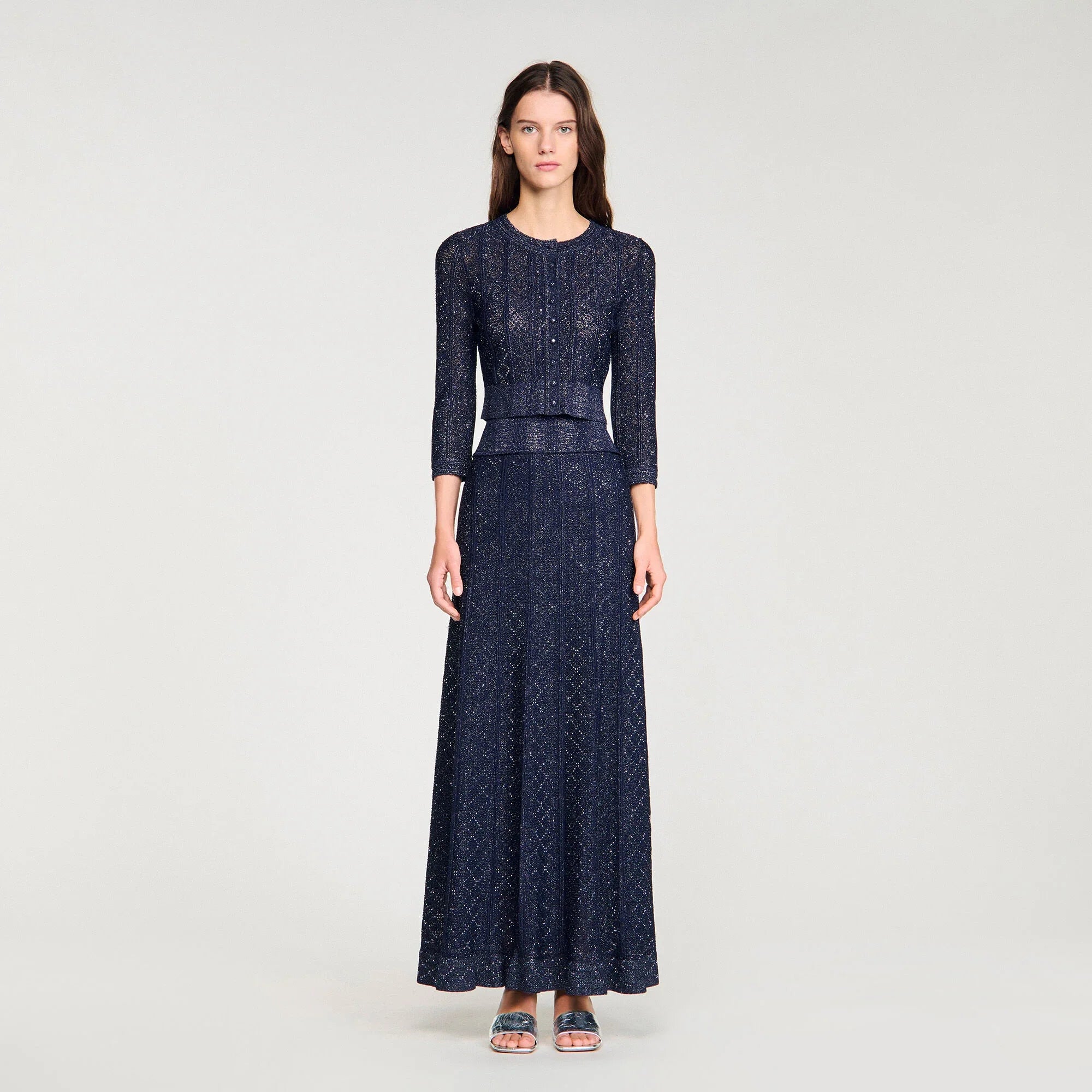 Lisane Strass Knit Cropped Cardigan Navy Blue