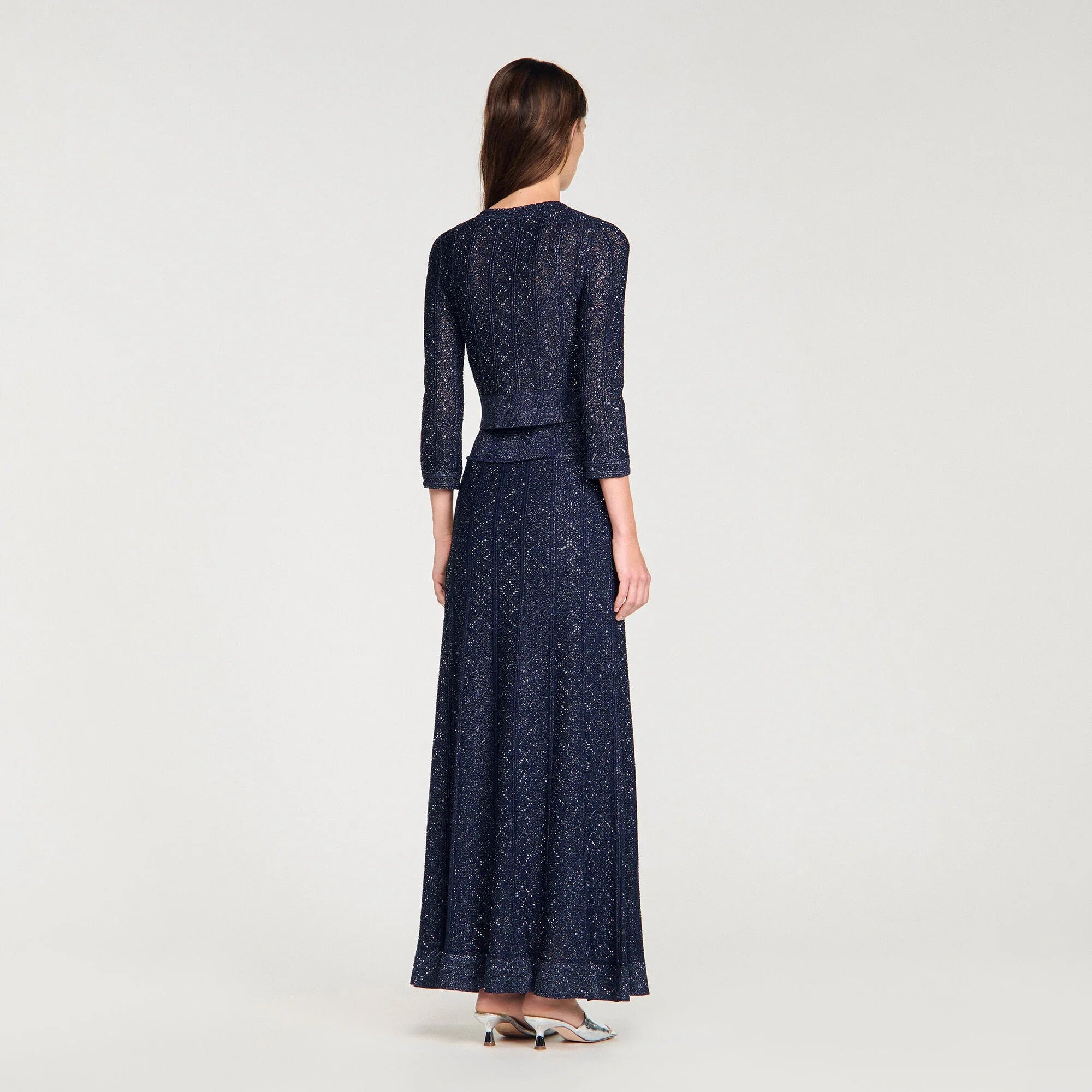 Lisane Strass Knit Cropped Cardigan Navy Blue