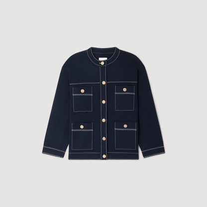 Brooklyn Contrast Stitch Cardigan Navy Blue