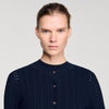 Flavio Cropped Textured Knit Cardigan Navy Blue