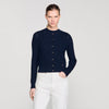 Flavio Cropped Textured Knit Cardigan Navy Blue