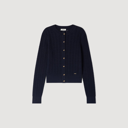 Flavio Cropped Textured Knit Cardigan Navy Blue