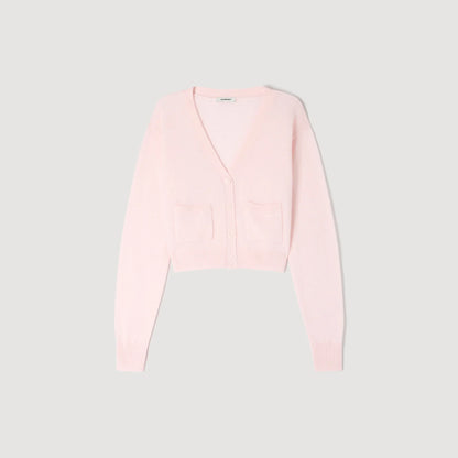Cassidie Cropped Cashmere Wool Cardigan Light Pink