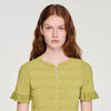 Elena Cropped Ruffled-Sleeve Cardigan Green