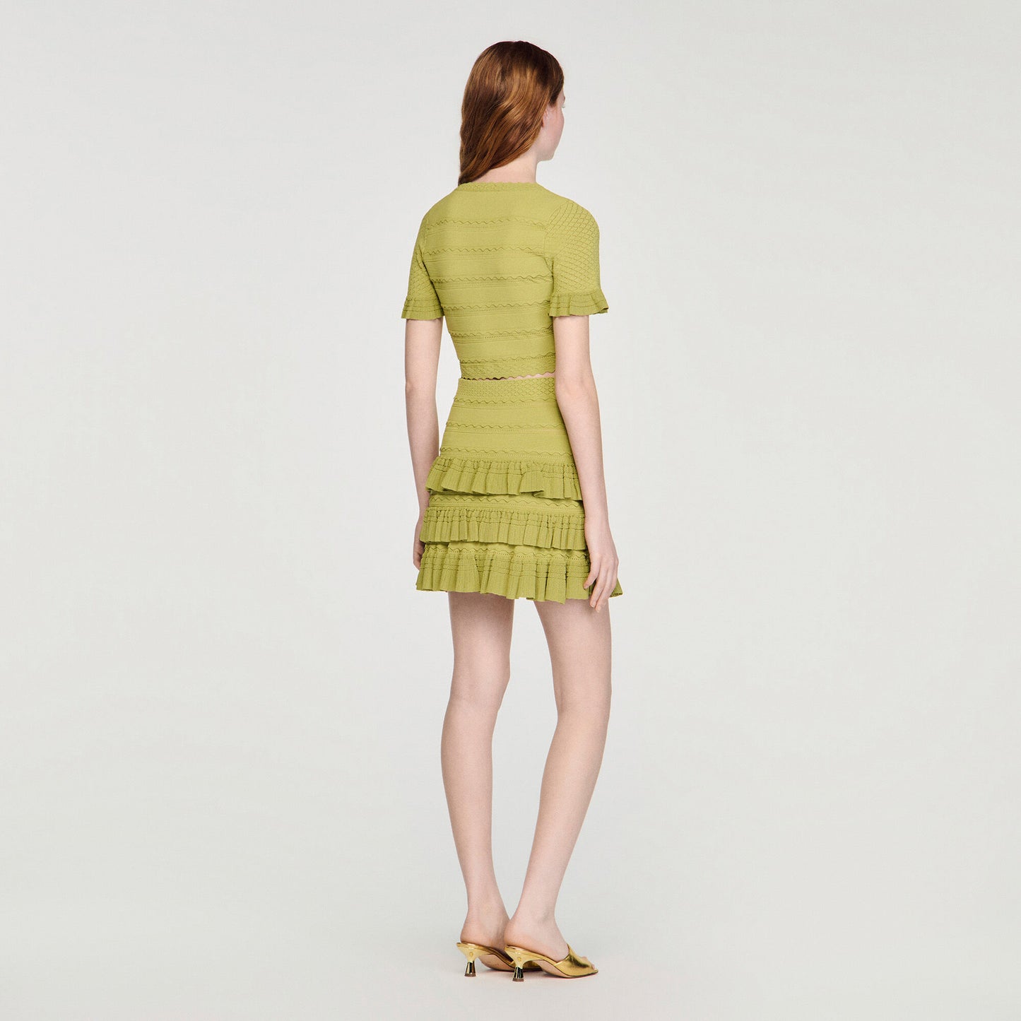 Elena Cropped Ruffled-Sleeve Cardigan Green