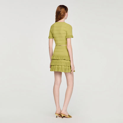 Elena Cropped Ruffled-Sleeve Cardigan Green
