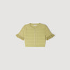 Elena Cropped Ruffled-Sleeve Cardigan Green