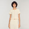 Arianna Ruffled Knit Cardigan Ecru
