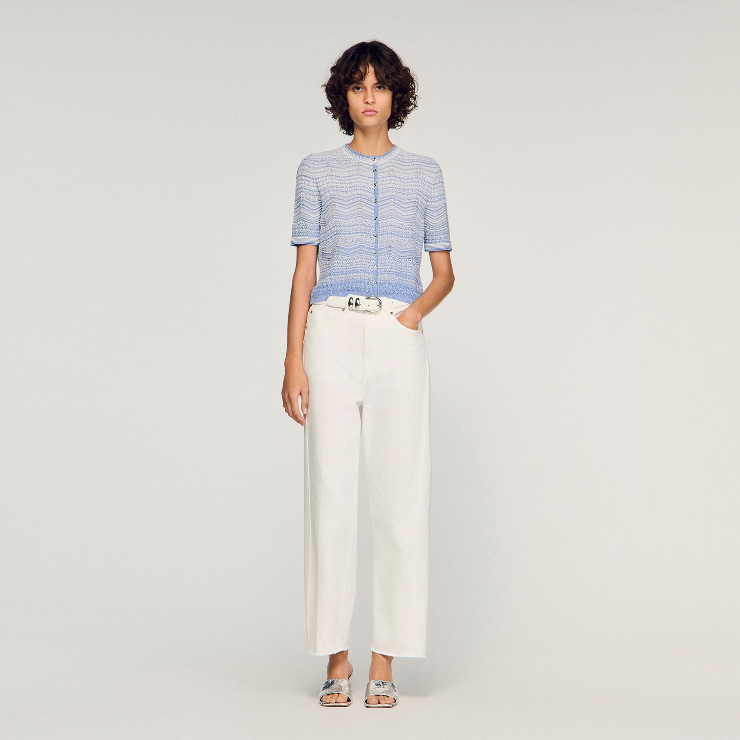 Davine Decorative Knit Cardigan Sky Blue