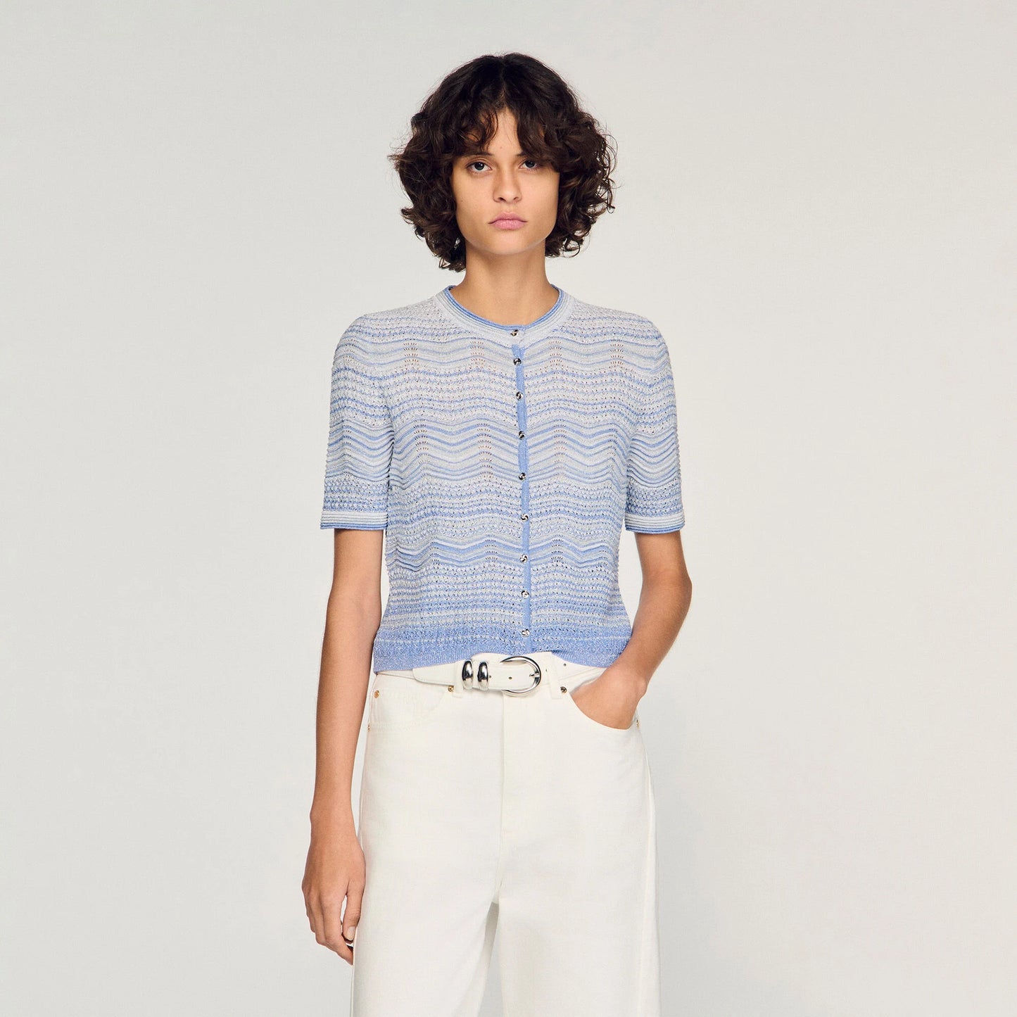 Davine Decorative Knit Cardigan Sky Blue