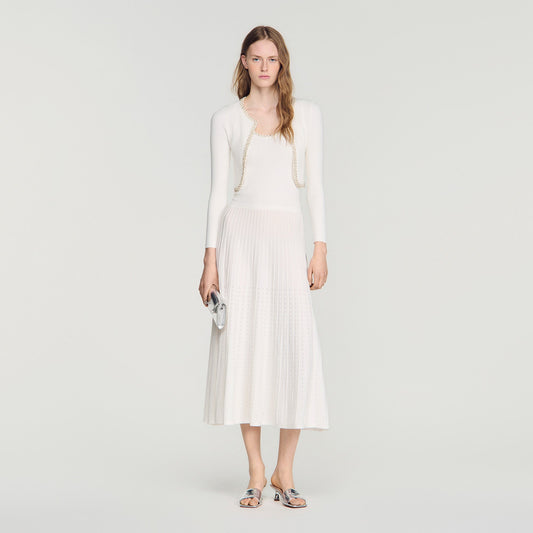 Borealia Cropped Pearl And Strass Cardigan White