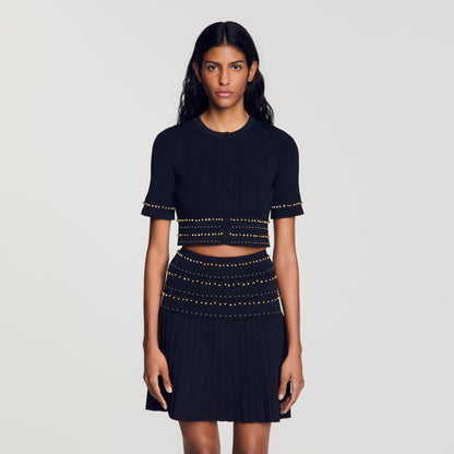 Oria Cropped cardigan with tassels Black