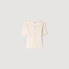 Area Ruffled Rib Knit Cardigan Ecru