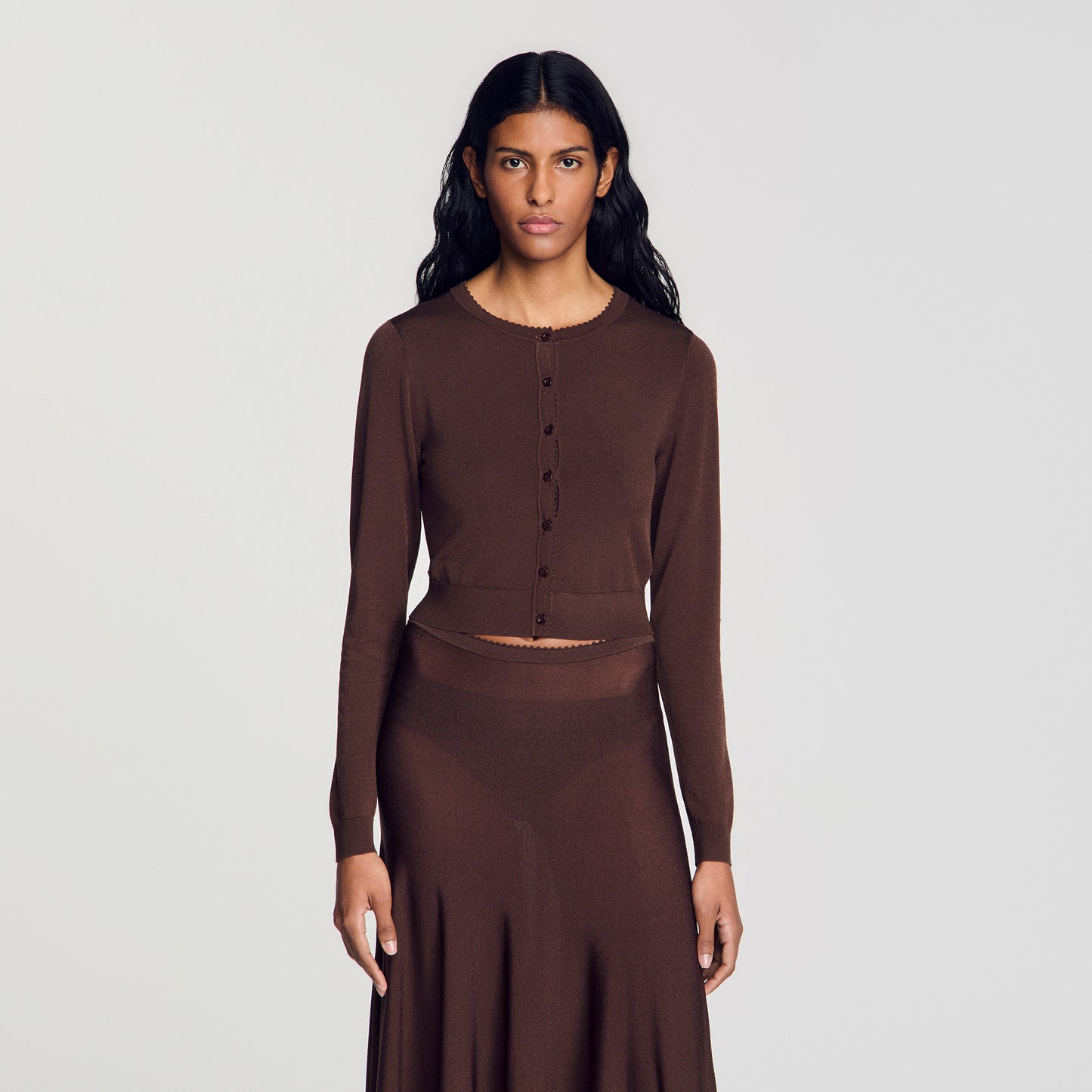 Giovanni Sheer knit cardigan Brown