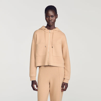 Luce Hooded Rhinestone Cardigan Camel