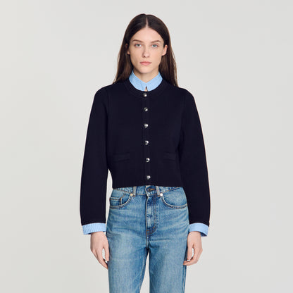 Anthony Two-tone origami collar cardigan Navy Blue
