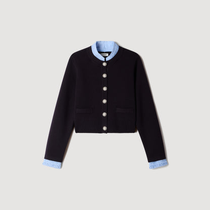 Anthony Two-tone origami collar cardigan Navy Blue