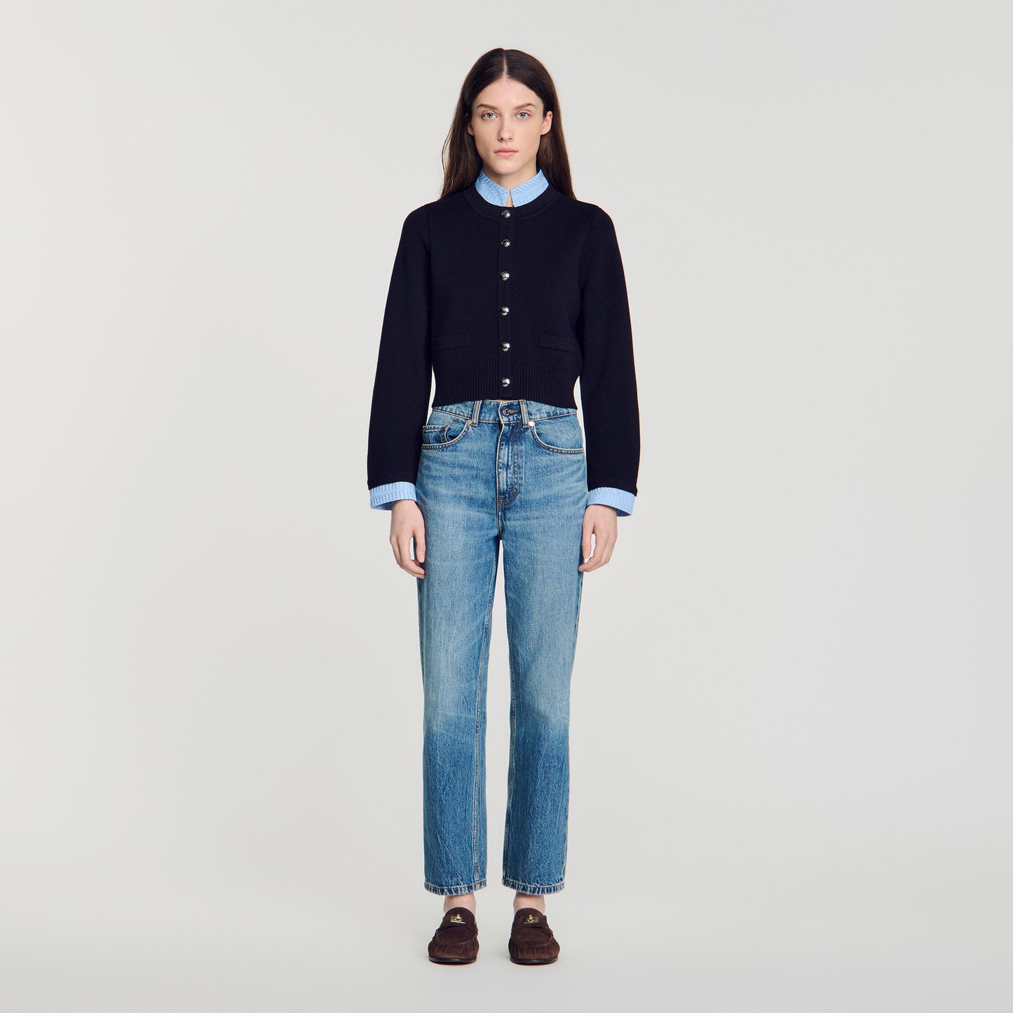 Anthony Two-tone origami collar cardigan Navy Blue